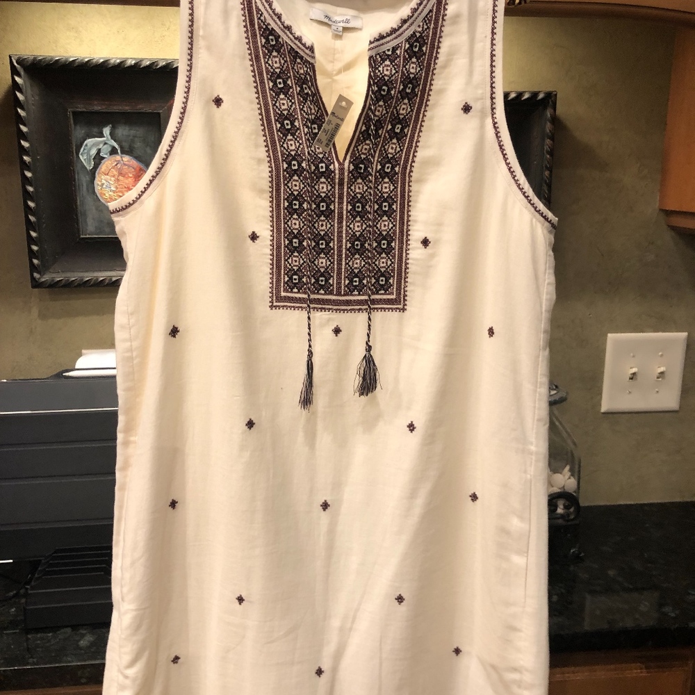 Madewell Tunic Dress With Embrodered Detail Cream